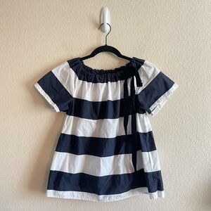 Marina Yachting Nautical Blue White Tie Collar Lightweight Blouse Womens Small